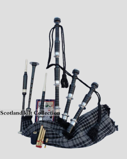 Gray Watch Tartan Black Finish Bagpipe Set