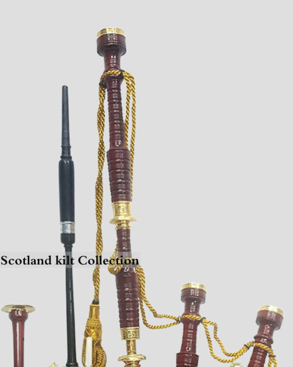 Scottish Great Highland Bagpipes Golden Engraved Mounts zoom