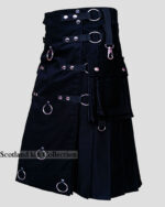 Black Long Fashion Utility Kilt For Men leftside