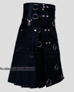Black Long Fashion Utility Kilt For Men right side