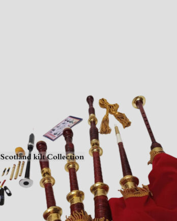 Highland New Red Velvet Gold Plated Bagpipe Set