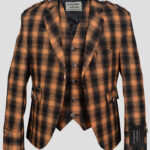 Black & Orange Pure Wool Argyll Jacket With Waistcoat/Vest