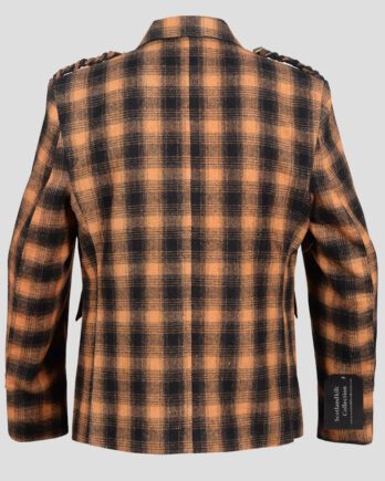 Black & Orange Pure Wool Argyll Jacket With Waistcoat/Vest