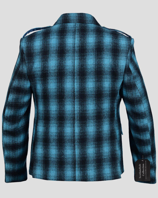 Blue & Black Pure Wool Argyll Jacket With Waistcoat/Vest