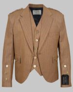 Brown Serge Wool Argyll Jacket With Vest