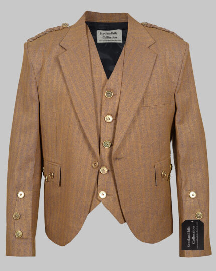 Brown Serge Wool Argyll Jacket With Vest