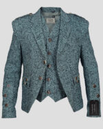 Pure Wool Black And Blue Argyll Jacket With Waistcoat/Vest