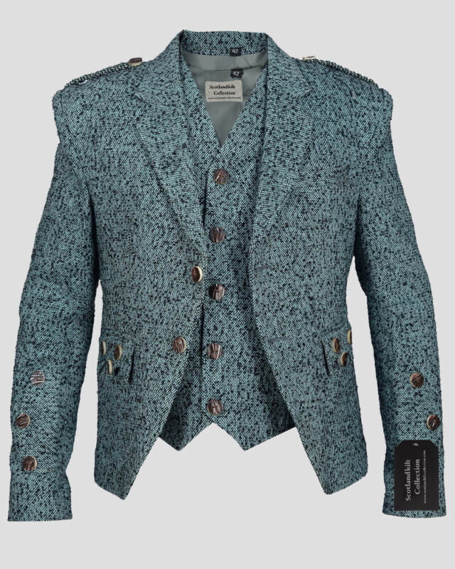 Black And Blue Argyll Jacket With Waistcoat