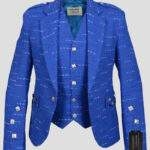 Pure Wool Blue Argyll Jacket With Vest
