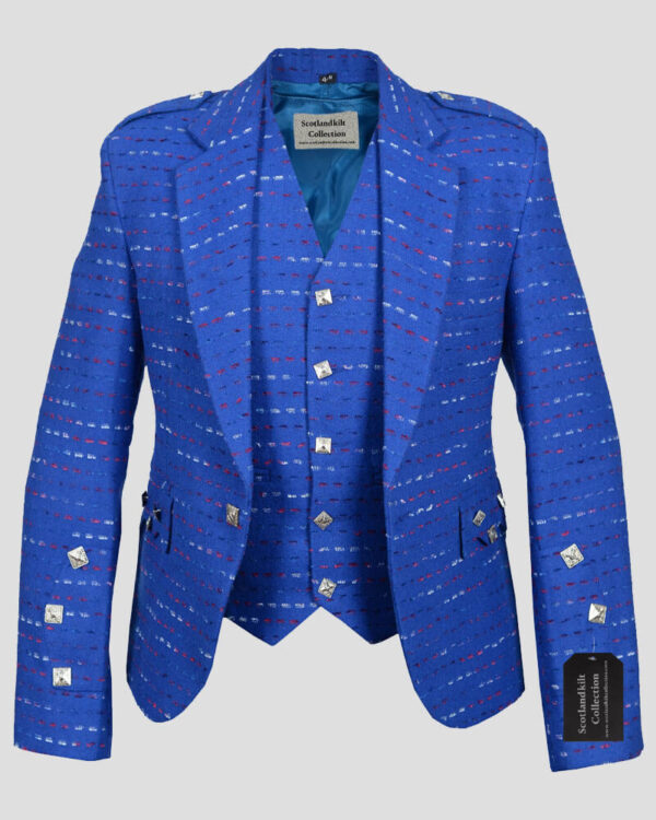 Pure Wool Blue Argyll Jacket With Vest