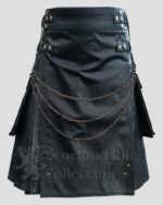Black Fashion Leather Kilt - 100% Genuine Leather