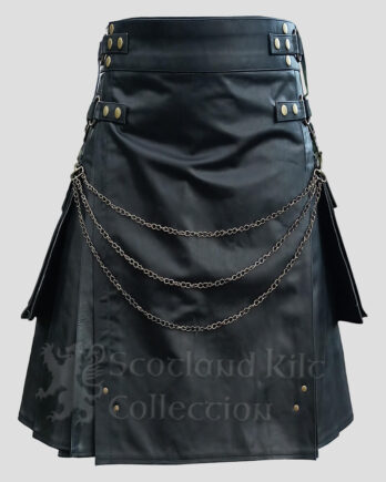 Black Fashion Leather Kilt - 100% Genuine Leather