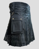 Black Fashion Leather Kilt - 100% Genuine Leather