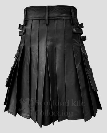Black Leather Kilt With Sporran