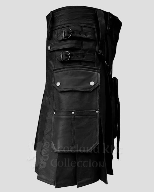 Black Leather Kilt With Sporran