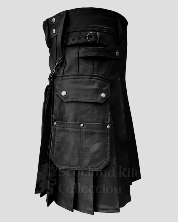 Black Leather Kilt With Sporran