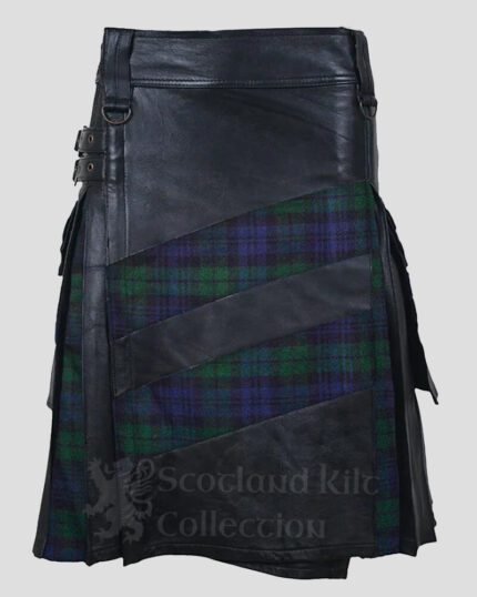 Black Watch Tartan Leather Hybrid Kilt