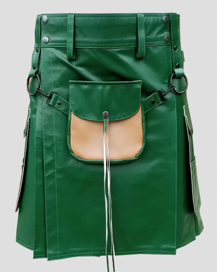 Premium Quality Handmade Green Leather Kilt