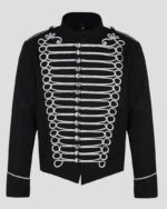 Black Napoleon Military Drummer Parade Jacket With Silver Laces