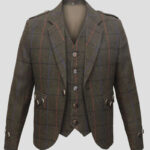 Brown Highland Wedding Kilt Jacket With Waistcoat
