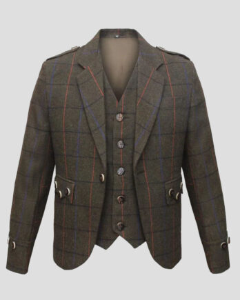 Brown Highland Wedding Kilt Jacket With Waistcoat