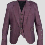 Maroon Pure Wool Tweed Argyll Jacket With Waistcoat/Vest