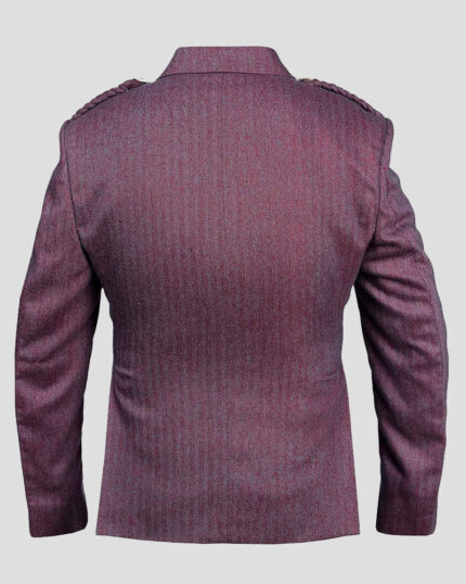 Maroon Pure Wool Tweed Argyll Jacket With Waistcoat/Vest