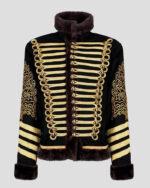 Men's Black Gold Hussar Steampunk Parade Jacket Faux Fur