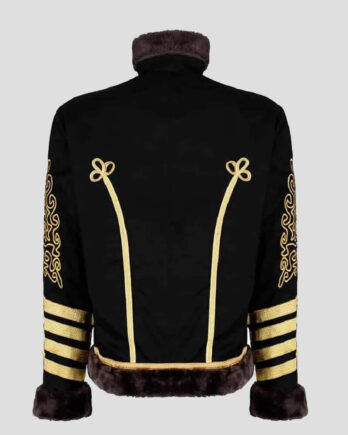 Men’s Black Gold Hussar Steampunk Parade Jacket Faux Fur