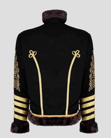 Men's Black Gold Hussar Steampunk Parade Jacket Faux Fur