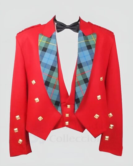 Red Prince Charlie Jacket & 3 Button Vest Tartan Lapels