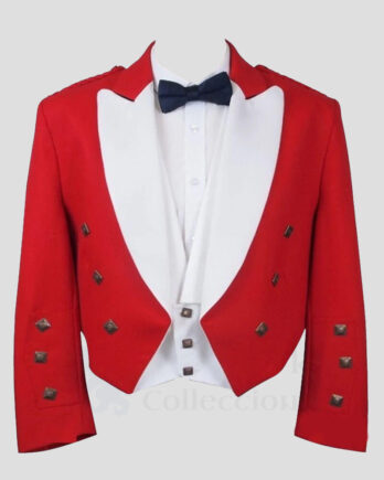 Red Prince Charlie Jacket & White Vest With White Lapels
