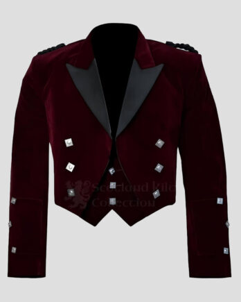Scottish Burgundy Velvet Prince Charlie Kilt Jacket with Vest