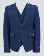 Men's Scottish Blue Tweed Kilt Jacket And Waistcoat