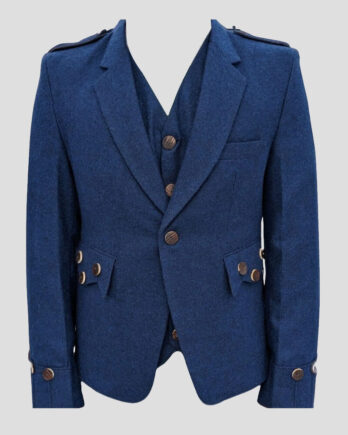Scottish Men Blue Tweed Kilt Jacket And Waistcoat