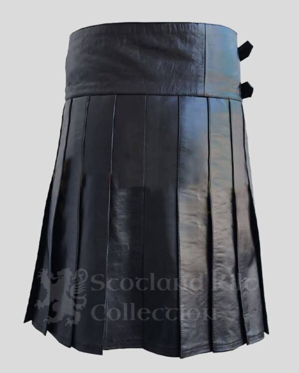 Black Leather Kilt with Detachable Front Pocket - Sexy kilt