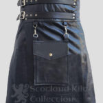 Black Leather Kilt with Detachable Front Pocket - Sexy kilt