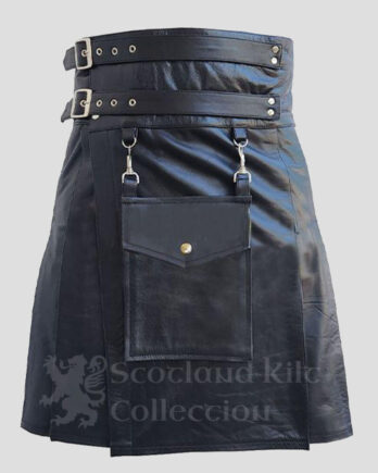 Black Leather Kilt with Detachable Front Pocket – Sexy kilt