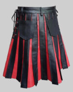 Black & Red Leather Gladiator Kilt | Flat Front Panels