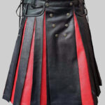 Black & Red Leather Gladiator Kilt | Flat Front Panels