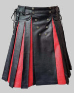 Black & Red Leather Gladiator Kilt | Flat Front Panels