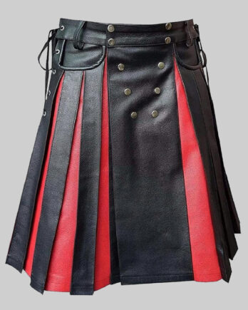 Black & Red Leather Gladiator Kilt | Flat Front Panels