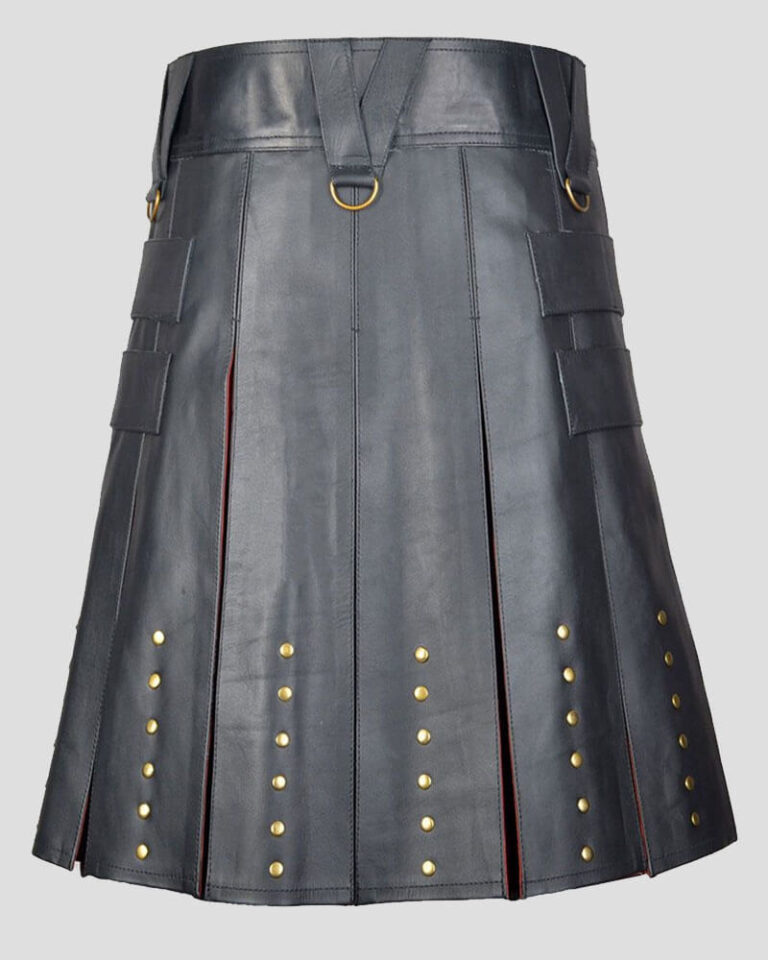 Gothic Punk Black Leather Kilt - Kanye Kilt