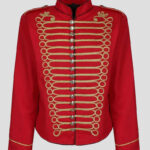 Stylish Red Napoleon Military Drummer Parade Jacket, perfect for historical reenactments, parades, and adding a unique touch to your attire.