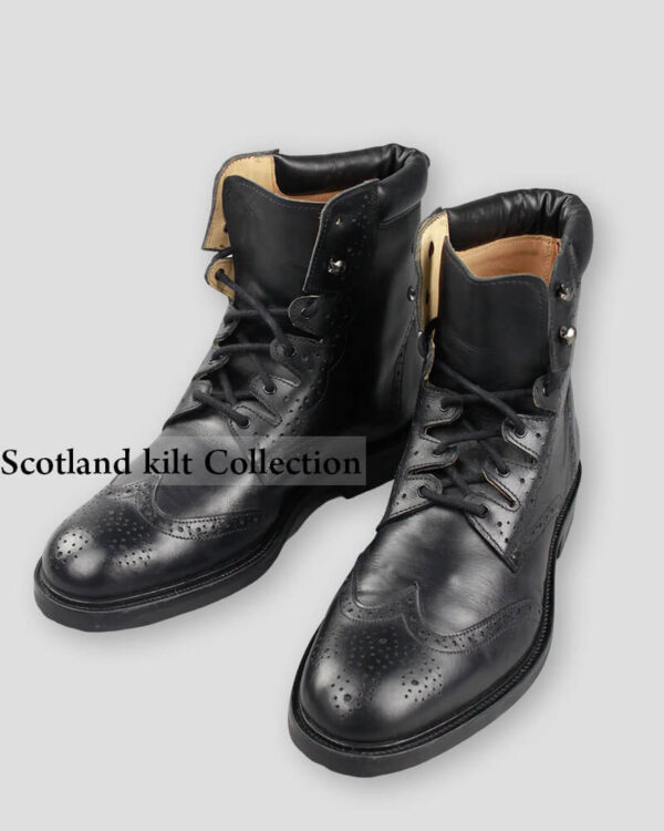 Black leather Boot Scottish kilt Ghillie Brogues Boots