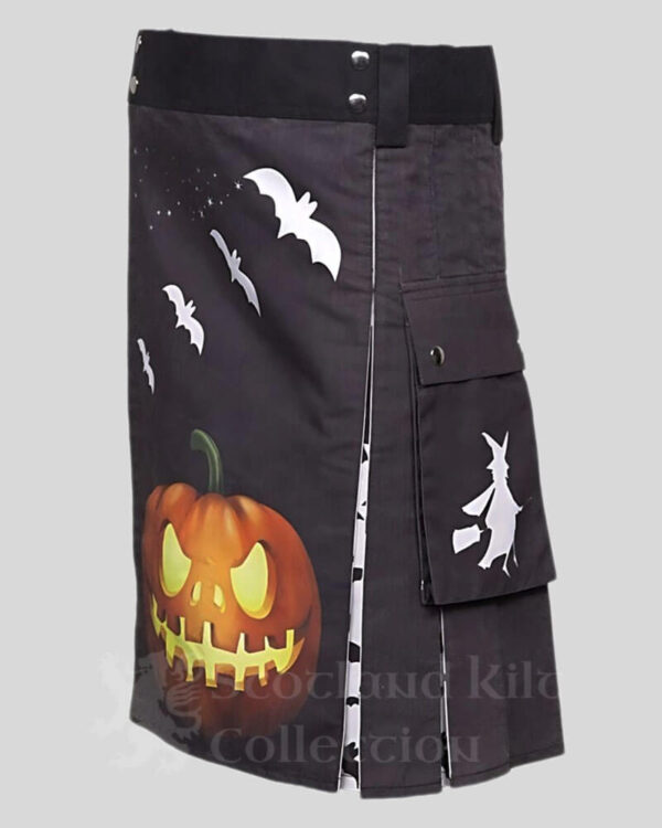 Halloween Printed Utility Kilt with Jack-O'-Lantern & Bats