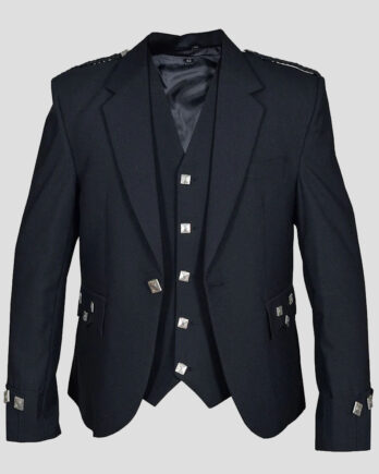 Black Serge Wool Argyle Jacket and 5-Button Vest