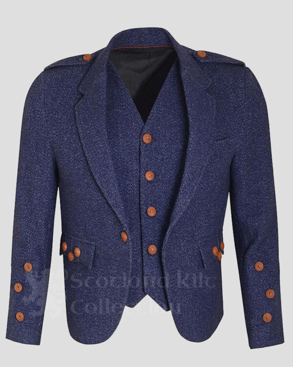 Heughan Scottish Blue Tweed Argyll Kilt Jacket & Vest