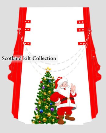 Men's Christmas Kilt - Red Santa Claus & Tree Design