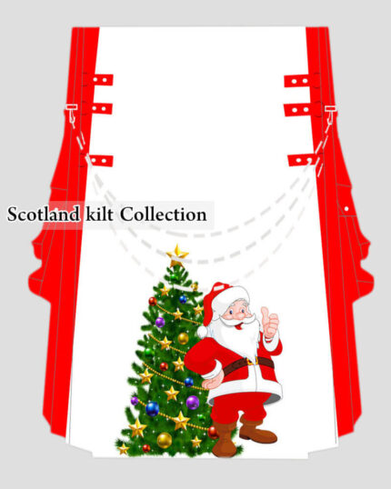 Men's Christmas Kilt - Red Santa Claus & Tree Design